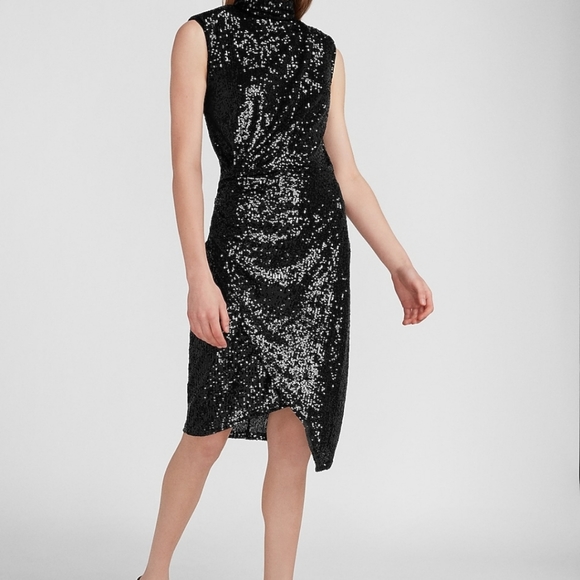 Express Sequin Asymmetrical Mock Neck Dress - Picture 1 of 3